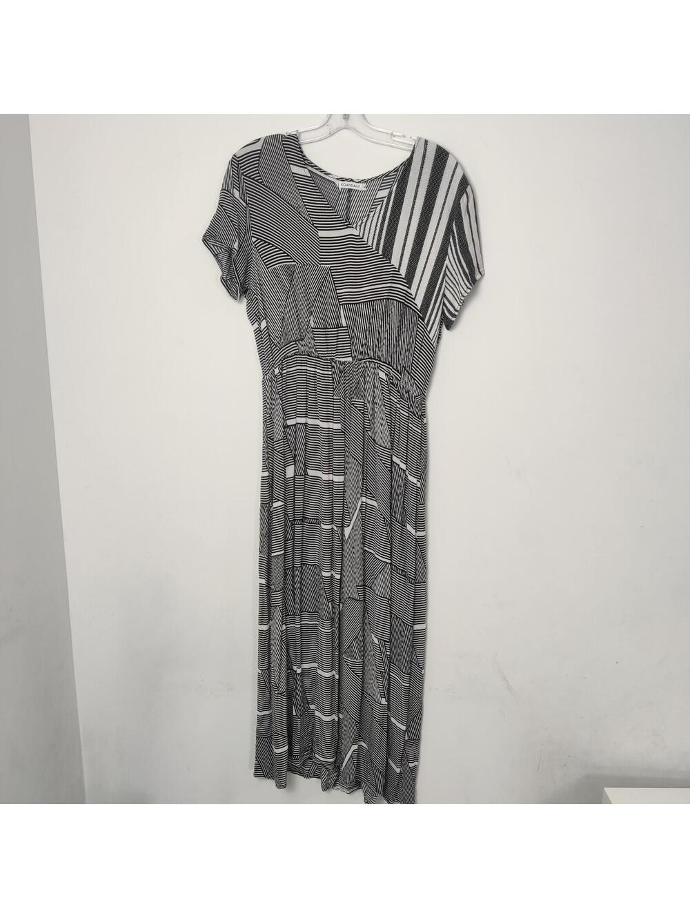 Koandaily Black White Geometric Stripe Maxi Dress XL